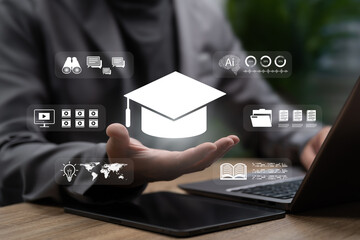 Education Technology, AI E-Learning, Businessman Developing New Skills Through Online Training, Digital Courses, Artificial Intelligence, Personalised Learning Systems, Idea, New Data, Media library