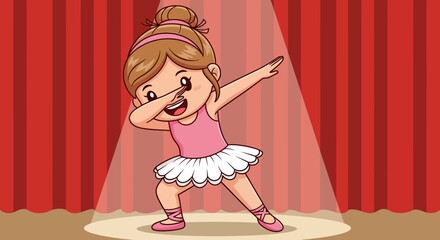 Cute cartoon ballerina girl dabbing on stage in spotlight performance dance practice expressive © fardo