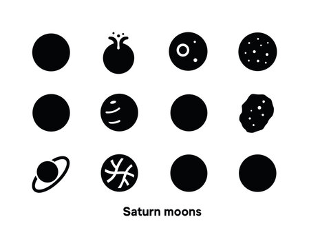 Saturn's Moons Icons. Saturn moons. Solid icon set of Saturn moo