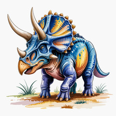 A colorful depiction of a triceratops showcasing its distinct features in a vibrant natural environment, perfect for educational and artistic purposes. © Jinhong