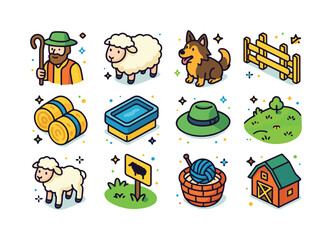 Shepherd's Life Icons. shepherd. Colorful isometric vector icons