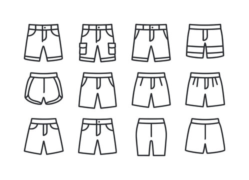 Shorts Icon Set. Short Pants. Line icon set of Short Pants: deni