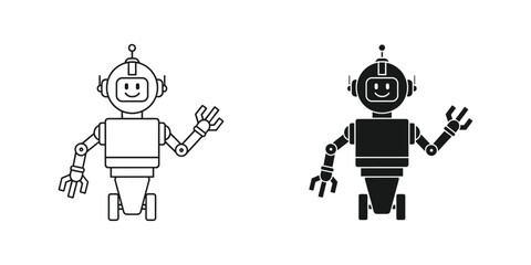Two friendly robots waving