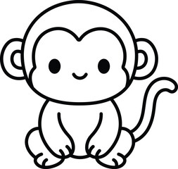 Cute Baby Monkey Coloring Page Line Art