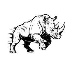 Fototapeta premium Charging Rhino Line Art. Black and White Vector Icon for Logo, Brute Force Mascot, Aggressive Power Symbol, Wild Animal, or Sports/Toughness Branding. Generative ai 