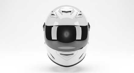 Sleek White Motorcycle Racing Helmet with Dark Visor on Bright Background