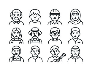 Fototapeta premium Diverse Portrait Icons. Documentary Portraits. Line icon set of