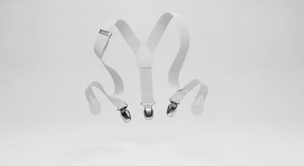 Fototapeta premium Clean White Y back Suspenders with Metal Clips Floating on a Light Background