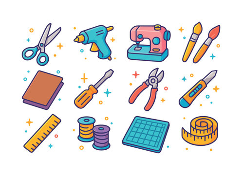 Colorful Upcycling Icons. Upcycling Tools. Colorful isometric ve