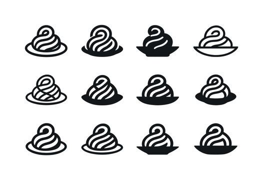 Pasta Logo Collection. Plate of pasta. Icon set. Set Logo of pla