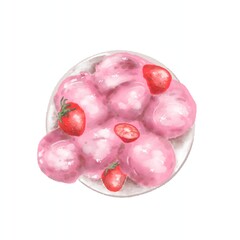 Strawberry ice cream in bowl watercolor vector illustration isolated