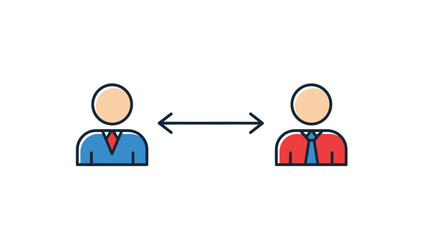 Social Distance Illustration: Simplified illustration of two figures maintaining safe spacing, symbolized by an arrow between them. Emphasizing public health measures and safe interaction.