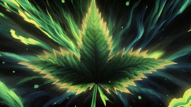 Marijuana Leaf Cannabis Evolving Psychedelic Animation green Seamless Loop Background 4k