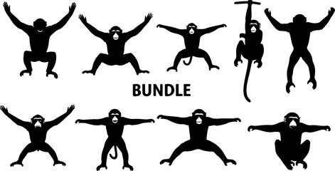 Monkey Silhouette Collection &ndash; Primate Poses Black Vector Set