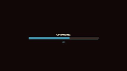 Progress bar design element showing current status updating to 58 percent indicating optimizing stage