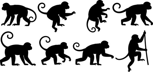 Monkey Silhouette Collection &ndash; Primate Poses Black Vector Set