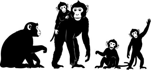 Monkey Silhouette Collection &ndash; Primate Poses Black Vector Set