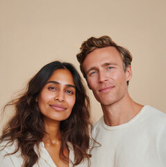 Happy Indian Woman and American Man Posing Together in Close-Up Portrait