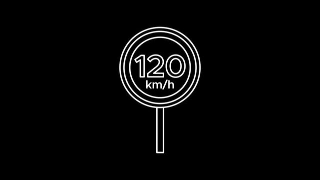 120 kmh speed limit traffic sign animation illustration featuring numeric symbol in clean black and white design