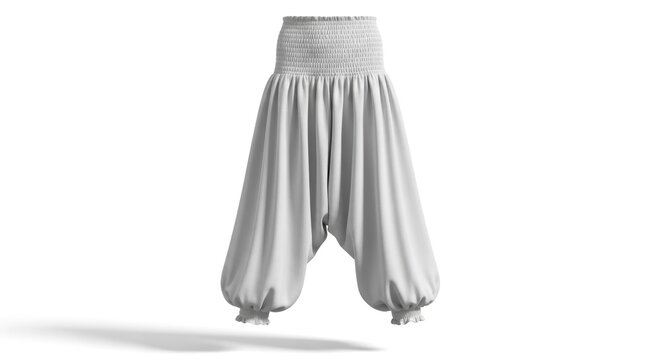 White Harem Pants Mockup with Smocked Details for Comfort and Style