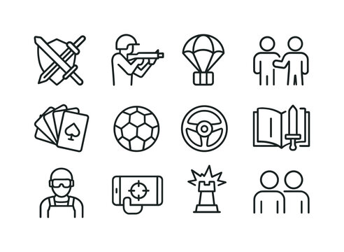 Minimalist Gaming Icons. Gaming Titles. Line icon set of Gaming
