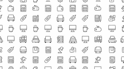 Collection of various office and school supply icons in a grid pattern