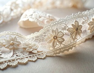 ecru lace trim fabric ribbon AI generated