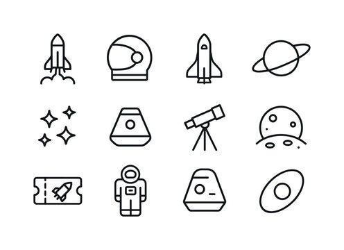 Space Tourism Icons. Space Tourism. Line icon set of Space Touri