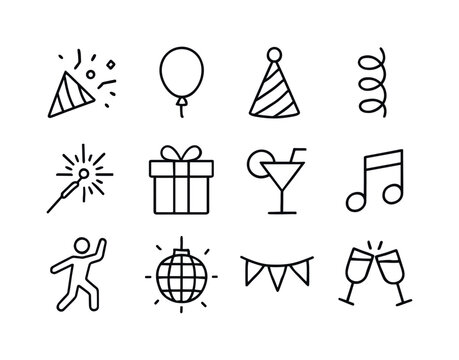 Party Icon Grid. Party & celebration. Line icon set of Party & c