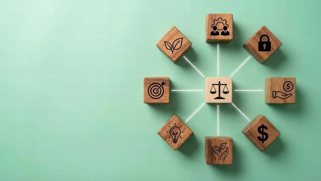 Strategic decision-making event business ethics reflection corporate office visual diagram professional environment aerial view conceptual analysis