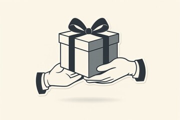 Generosity symbolized by hands presenting a beautifully wrapped gift box enhancing themes of connection and appreciation in a minimalist design