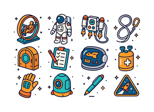 Astronaut Experience Icons. Astronaut Experience. Colorful isome