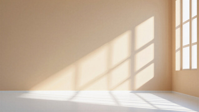 Sunlight casting grid pattern on empty room wall and floor