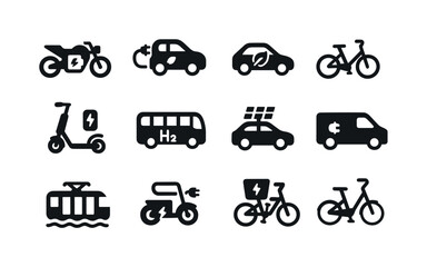 Fototapeta premium Alternative Vehicle Icons. Alternative vehicles. Solid icon set