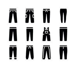 Diverse Pants Icons. Pants. Solid icon set of pants: jeans, carg
