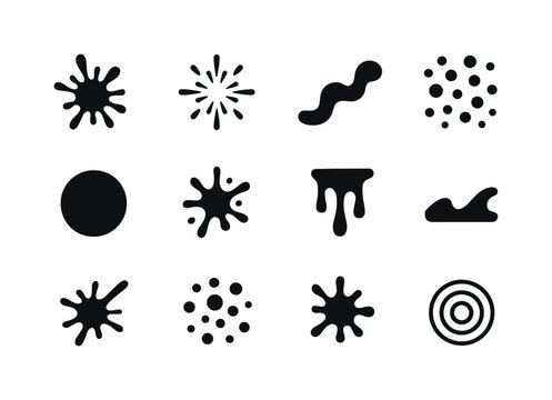 Black Splash Icons Grid. Splash patterns. Solid icon set of spla