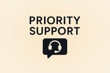 Priority support communication concept showcasing headset icon and bold typography on gentle beige backdrop signifying customer service excellence and professional assistance