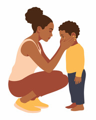 Obraz premium In this touching illustration, a mother lovingly comforts her son who appears upset, showcasing the deep emotional connection and unconditional support found in parent-child relationships.