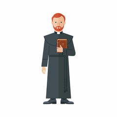 A digitized depiction of a priest in traditional clothing holding a Bible, capturing the essence of faith, spirituality, and religious commitment in an appealing style.