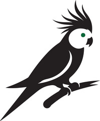 Black and white parrot vector illustration of a cute tropical bird on a branch