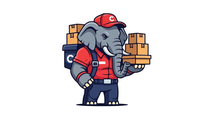 Elephant Delivery Mascot Flat Logistics Vector