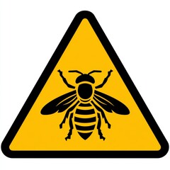 Yellow warning sign with black bee symbol, clear triangular hazard icon on white background conveying insect danger and caution message
