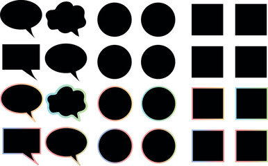 Modern Square and Circular Chat Bubble Communication Icon Collection for Web and Mobile Interfaces Including Messaging, Dialog, SMS, and Group Chat Elements