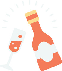 Champagne Bottle and Glass Christmas Icon Vector Illustration, New Year Celebration Drink for Winter Holidays, Festive Flat Design