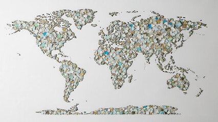 Fototapeta premium Creative illustration of a world map made from recycled materials, symbolizing recycling and environmental impact 