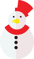 Snowman Christmas Icon Vector Illustration, Cute Winter Holiday Character with Hat for Xmas Decoration, Festive Flat Design