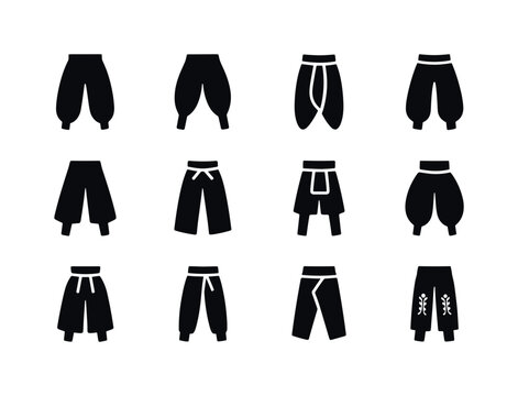 Global Pants Icons. Cultural pants. Solid icon set of cultural p