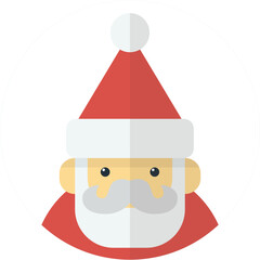 Santa Claus Face Christmas Icon Vector Illustration, Cute Holiday Character for Winter, Xmas Decoration, Greeting Cards and Festive Design