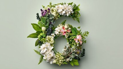 Blooming Floral Number Six Arrangement on Soft Green Background for Creative Design Projects and Celebratory Events