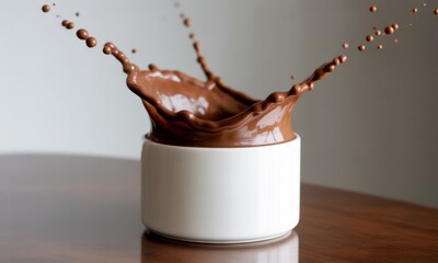 Chocolate splash in a white bowl